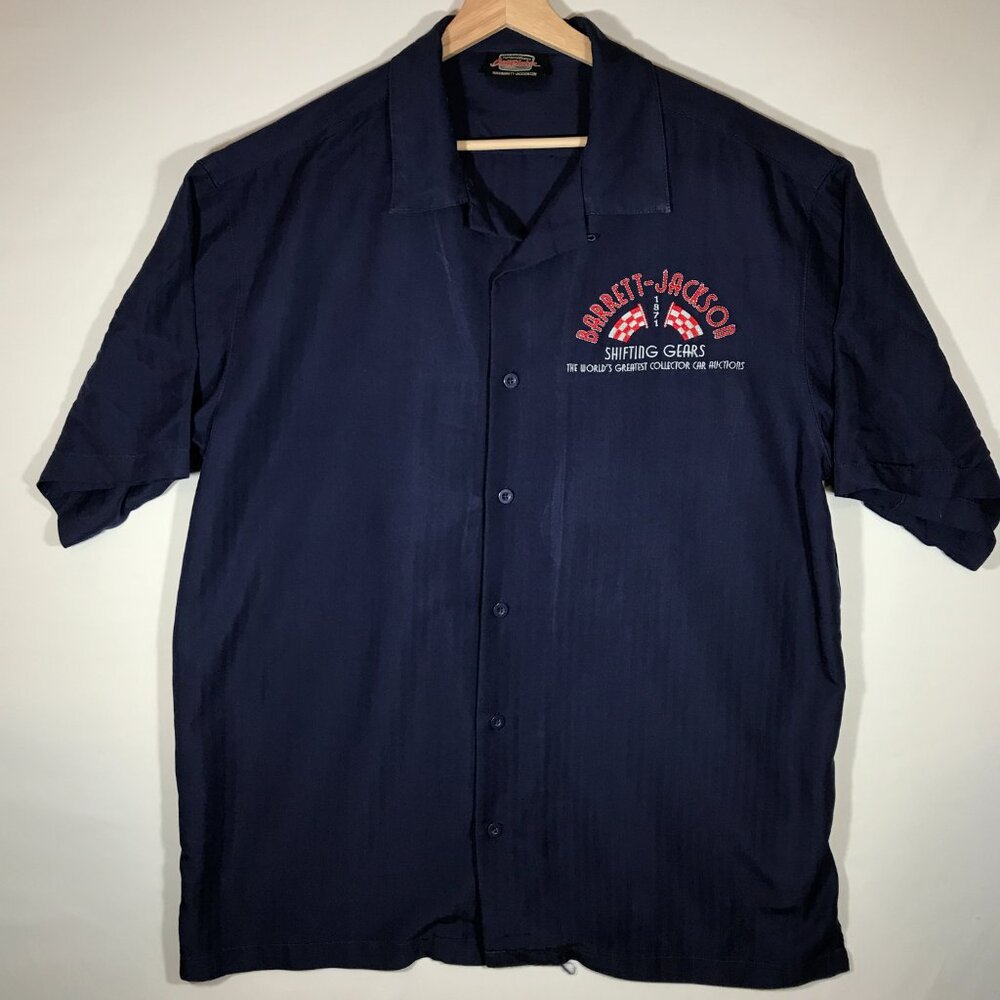 Barrett Jackson Men's X-Large Navy Blue Short Sleeve Button Up Loop Collar Shirt